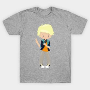 Rock Boy, Blond Hair, Band Singer, Microphone T-Shirt